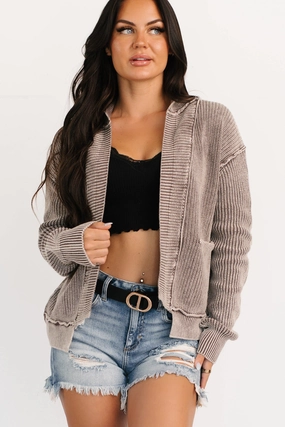 Light Diffusing Fabric Dream Wear Zenana Washed Knit Cardigan (Mocha)