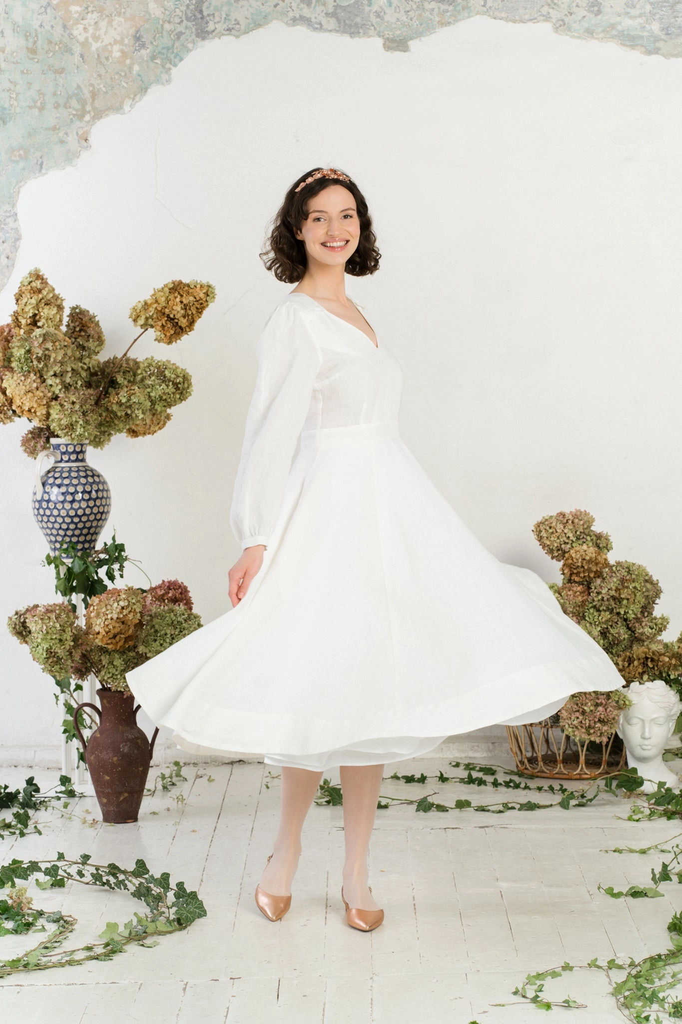 Bridget Dress, Long Sleeve, White Magnolia Street Edge