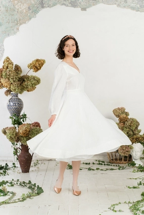 Bridget Dress, Long Sleeve, White Magnolia Stylish party wear