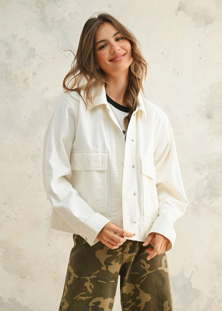 TearResistantOuter Recycled Polyester Blend Brody Washed Cotton Jacket - White