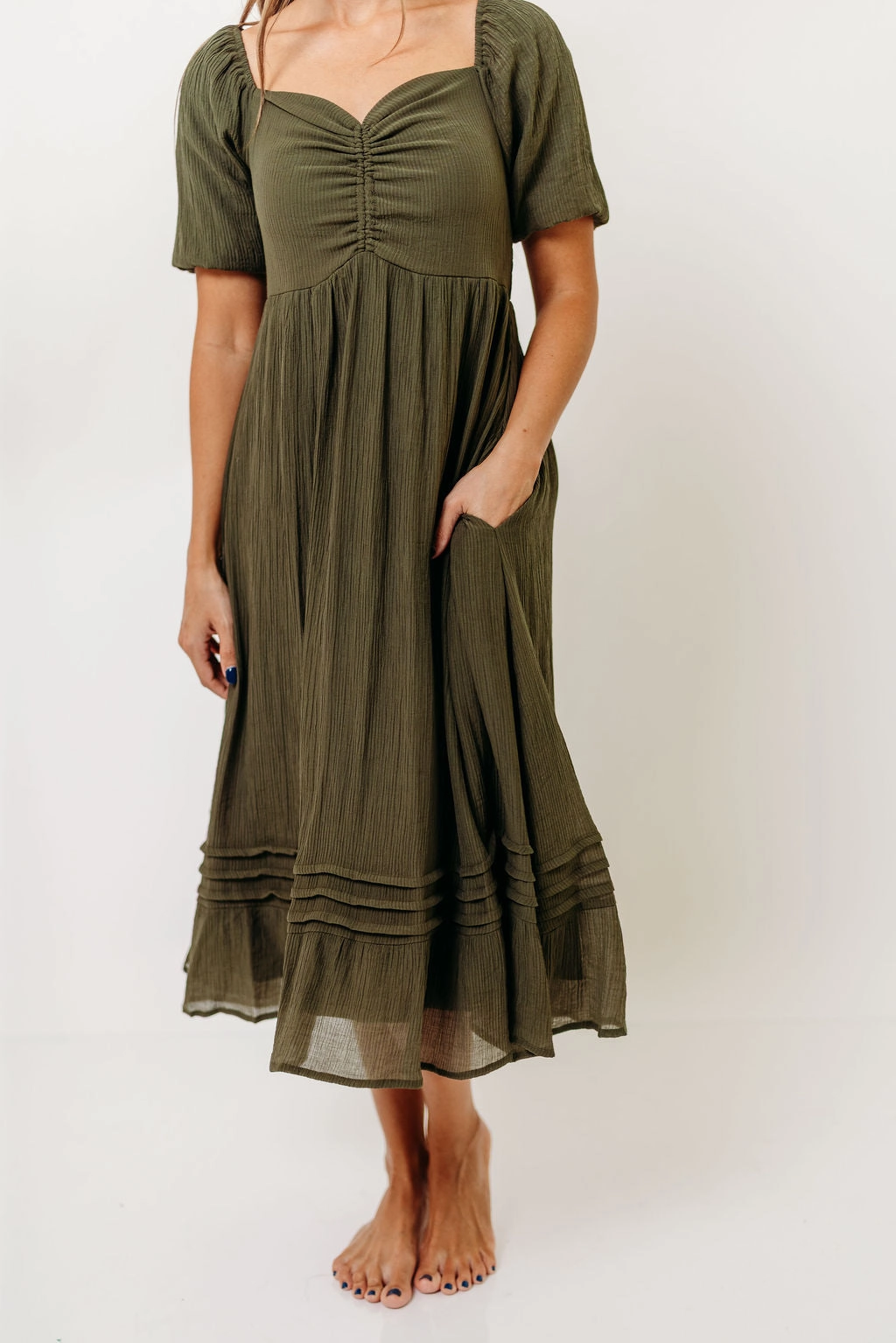 Bronte Midi Dress in Calla Green Flattering Cut