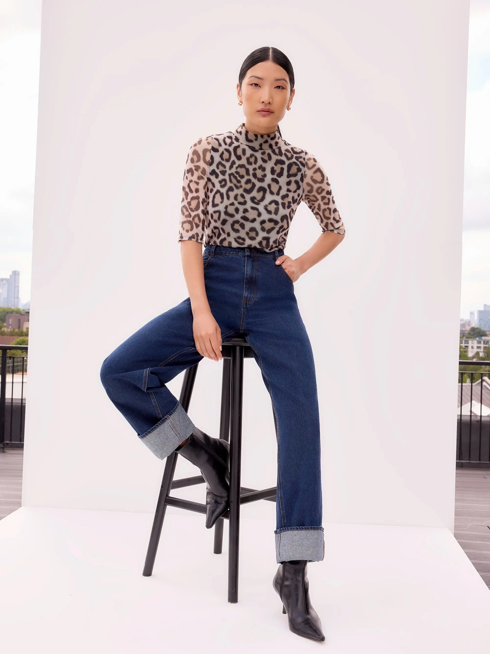 NonScratchyLining Organic Cotton Blend Brown Leopard Print Mesh Top