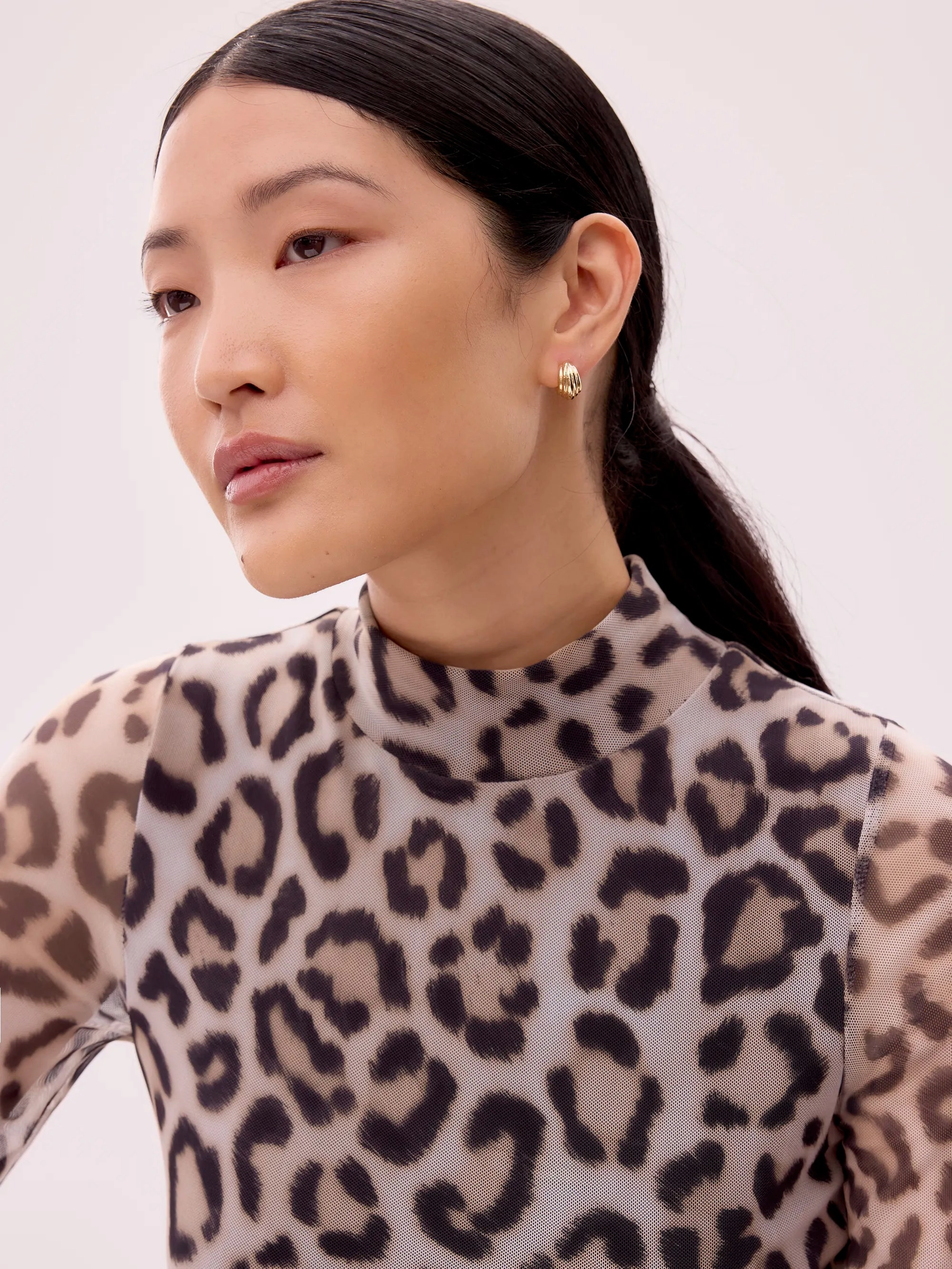 Brown Leopard Print Mesh Top Non Irritating Seam Finish