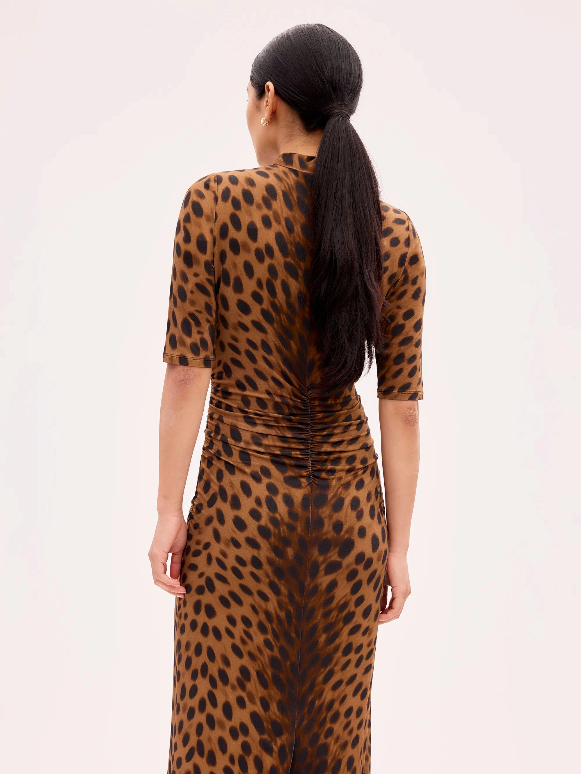 Natural Fit Brown Leopard Print Mock Neck Jersey Dress