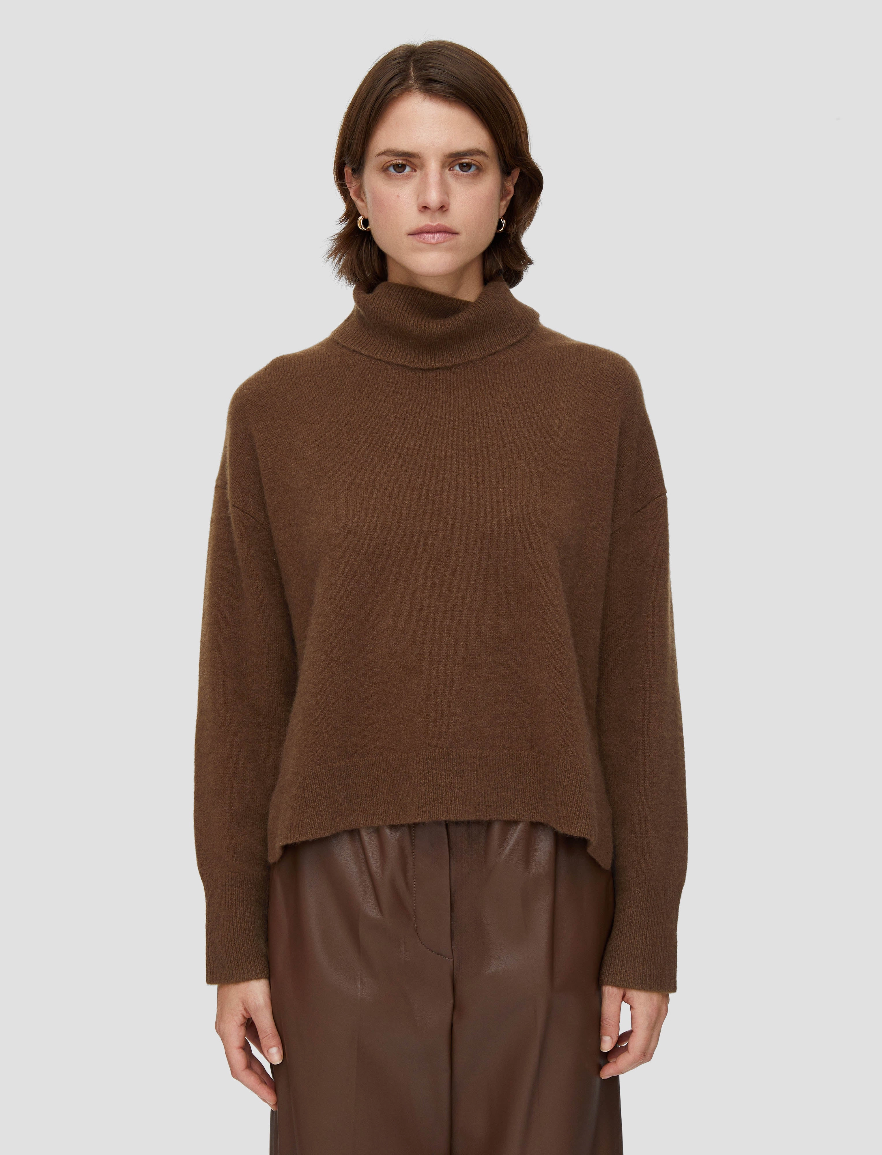 Versatile Layered Chunky Cable Knit Brushed Cashmere High Neck Jumper