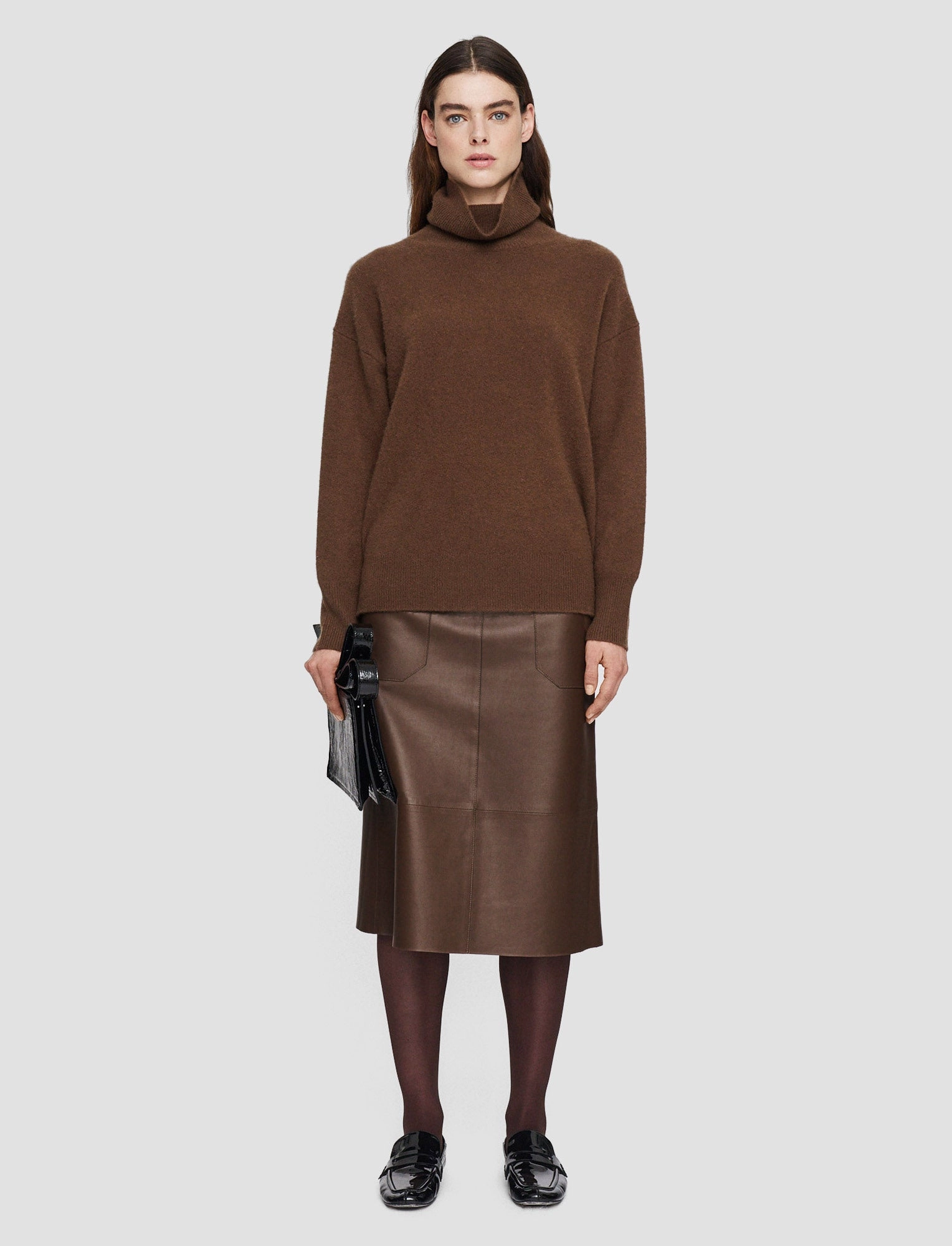 Relaxed Style Water Repellent Finish Brushed Cashmere High Neck Jumper