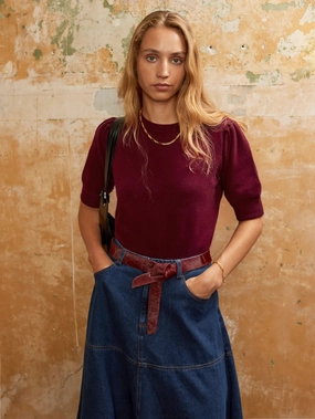 Burgundy Knit Jumper with Cashmere and Wool Ergonomic Cut