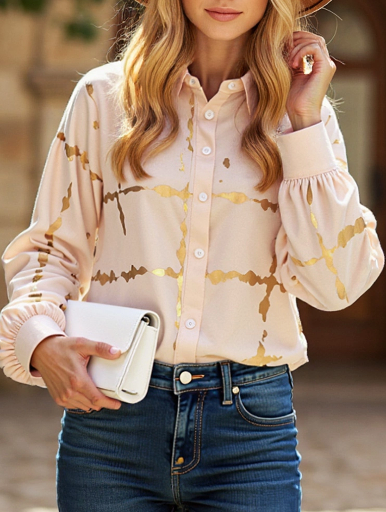comfortable top Casual Chic Burnished printed shirt