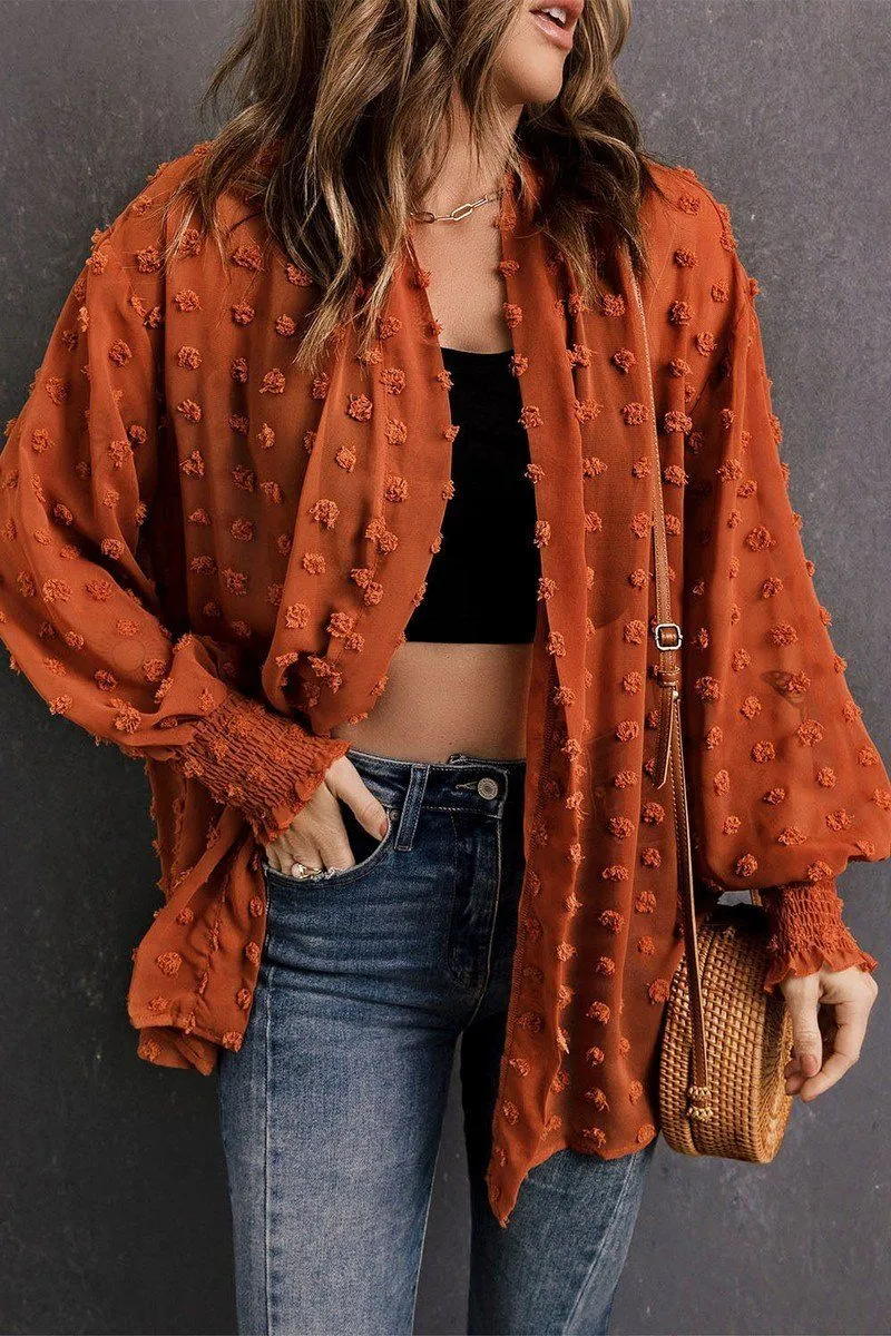 Everyday Layers Relaxed Silhouette CHIFFON SWISS DOT MID LENGTH SHRUG FOR WOMEN