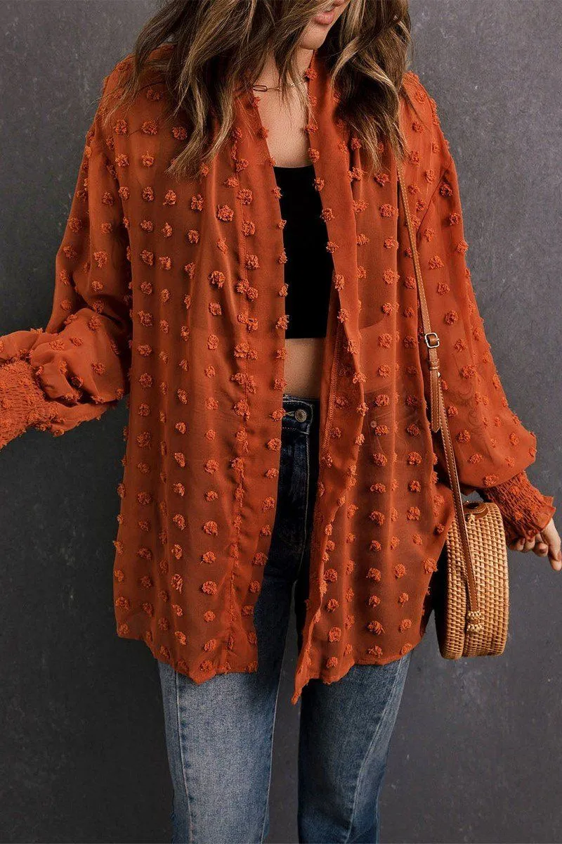 Non Restrictive Movement MoistureWickingTechnology CHIFFON SWISS DOT MID LENGTH SHRUG FOR WOMEN