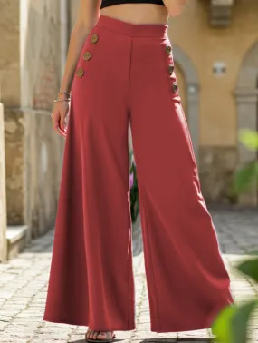 Adaptable Design Button elastic high waist wide leg pants
