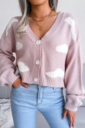 Functional Side Gussets BUTTON UP CLOUD PRINTING SHORT LENGTH CARDIGAN