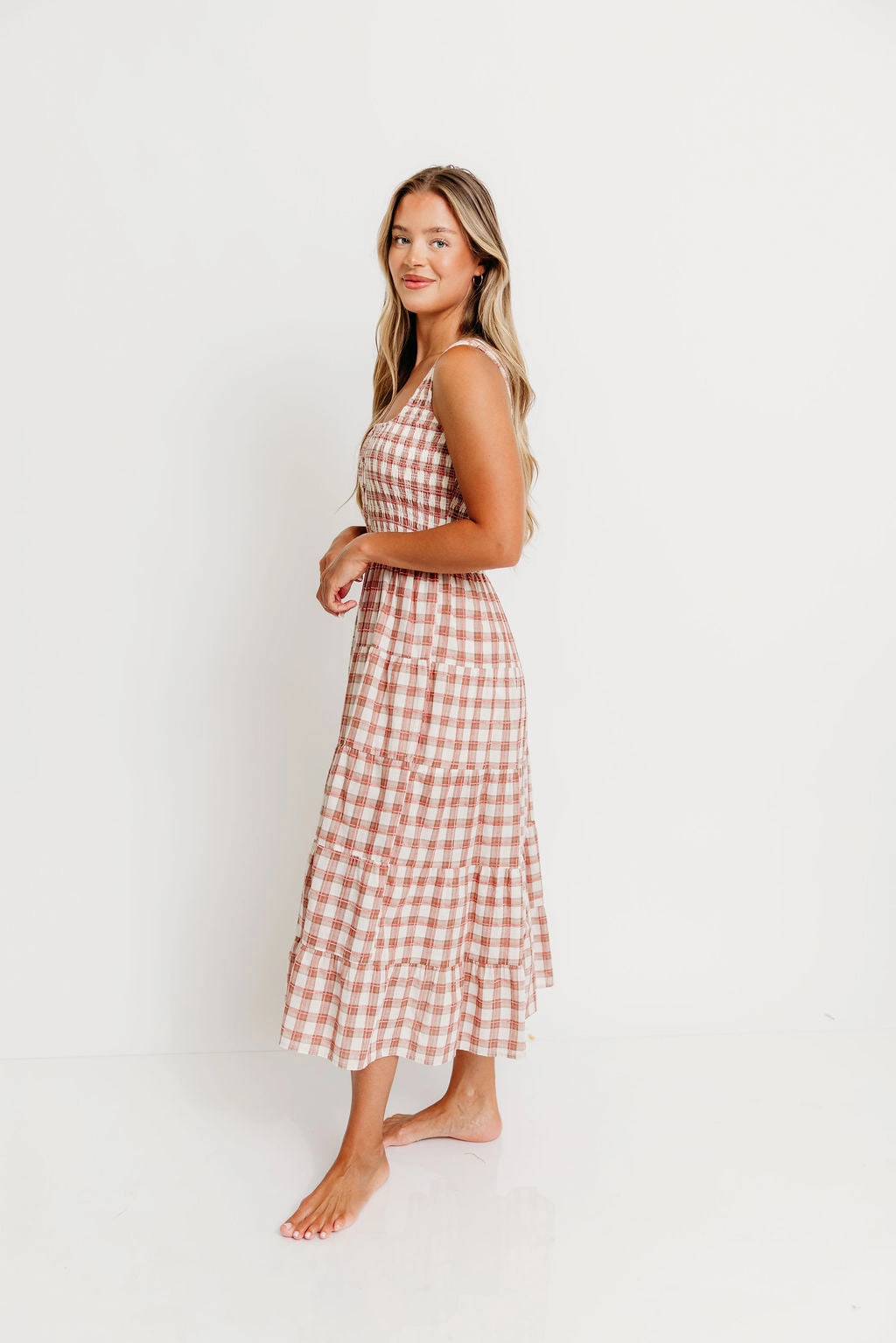 Eileen Plaid Maxi Dress in Pink Smart Design