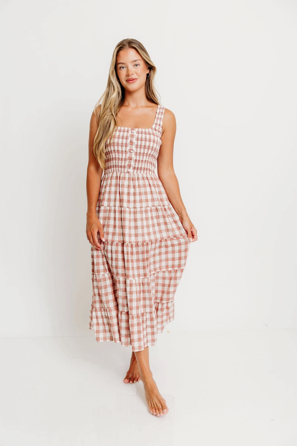 Clean Cut Gentle Texture Eileen Plaid Maxi Dress in Pink