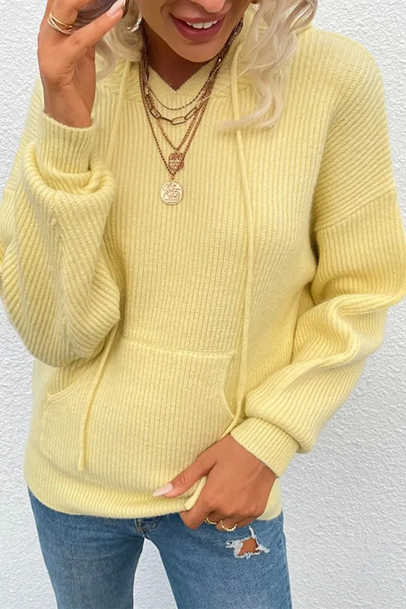 CABLE KNIT HOODED KNIT SWEATER TOP Active Comfort