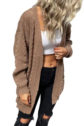 CABLE KNIT OPEN FRONT MIDI LENGH CARDIGAN MultipanelLayout Ergonomic Shoulder Cut