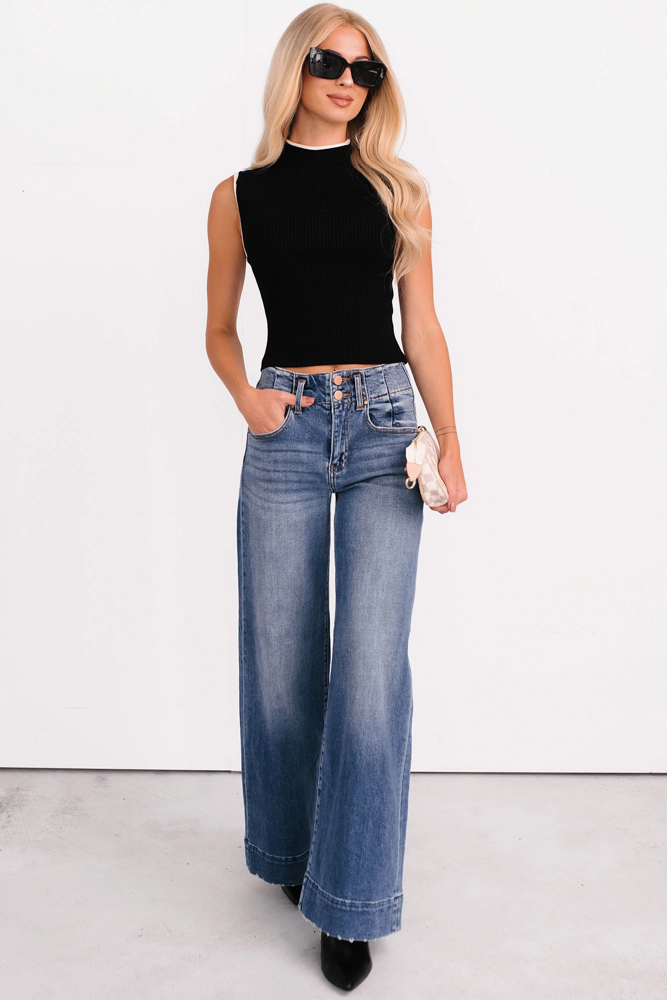 Spring Mood Smooth Work Meeting Calla Wide Leg High Rise Risen Jeans (Dark)