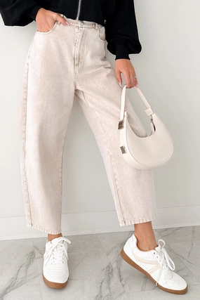 Calloway High Rise Barrel Jeans (Washed Ecru) Affordable Fashion Lover Garment Dyed Texture