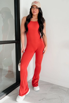 Can You Dig It Sleeveless Bodycon Jumpsuit (Red) Breathable Natural Dynamic Simple