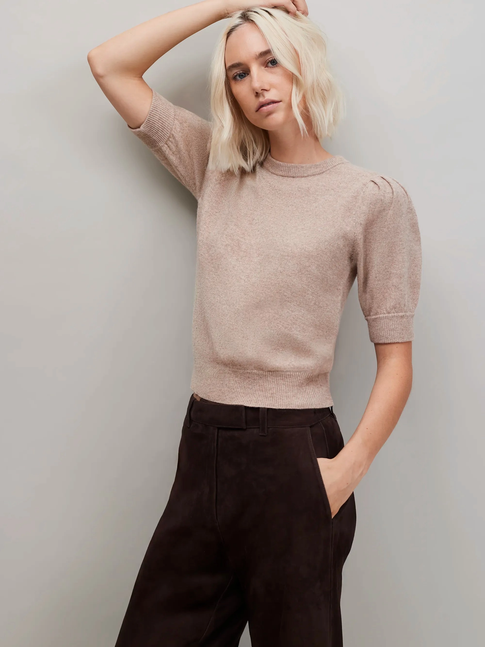 Cappuccino Knit Jumper with Cashmere and Wool Tear Resistant HiddenZipper