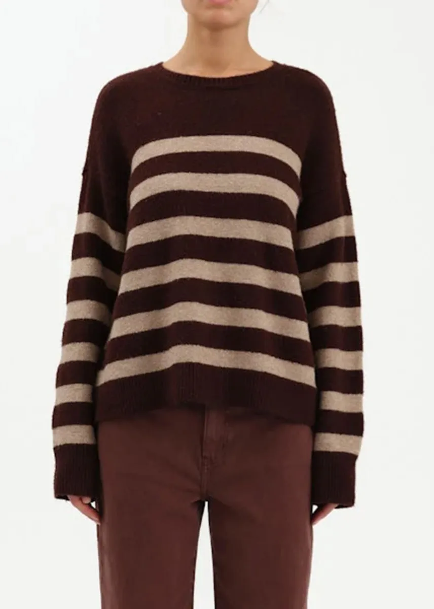 Smart Fashion Carlyle Everyday Crewneck Sweater - Brown Oat Stripe