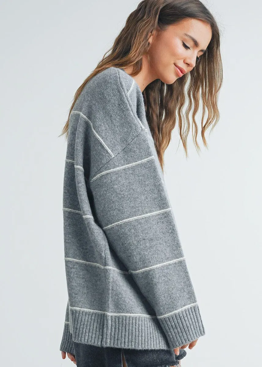 Carlyle Striped Drop-Shoulder Sweater - Grey Multi Knitwear Choice