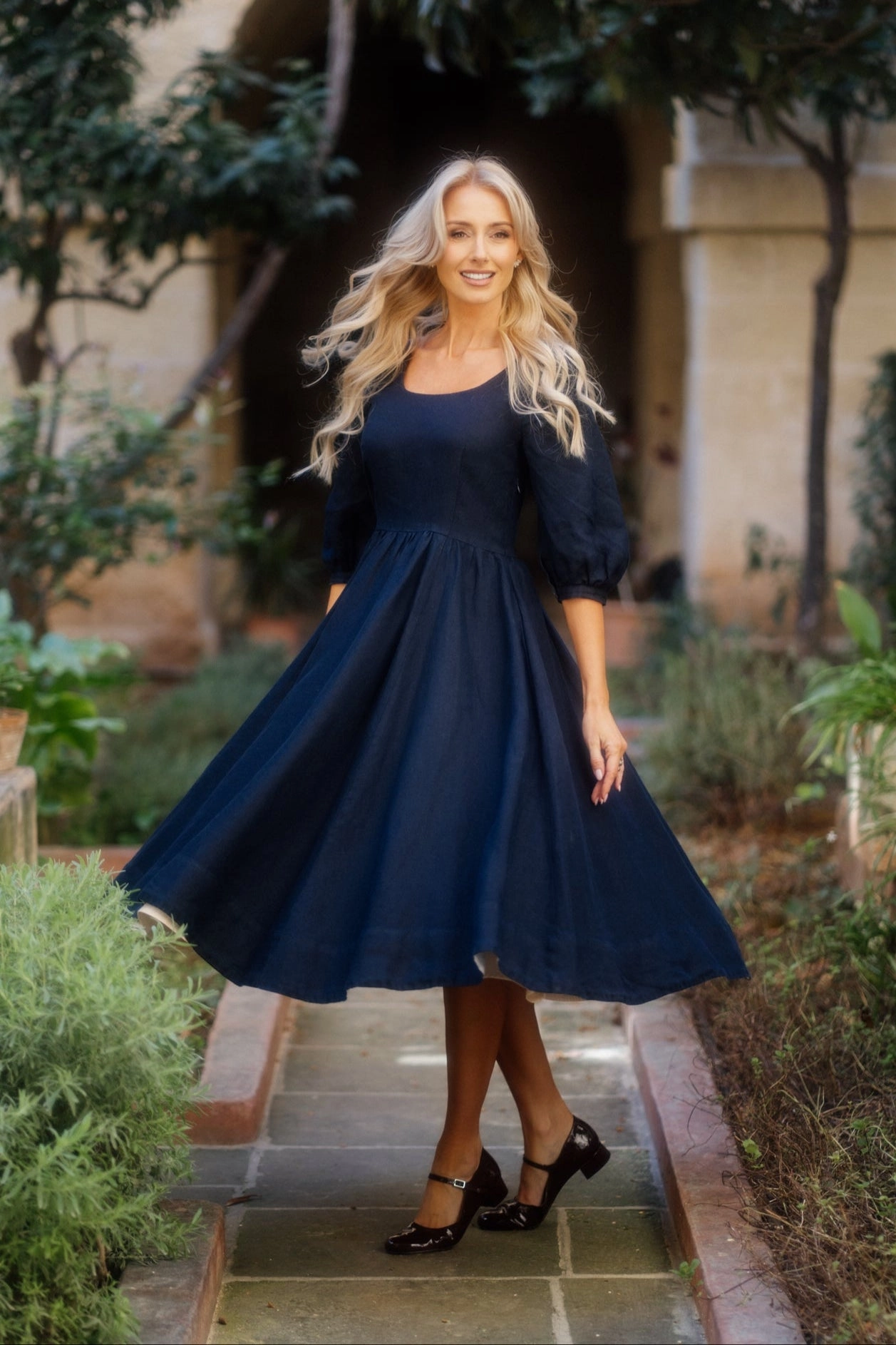 Carmen Dress, 3/4 Sleeve Gender Fluid Flow Line