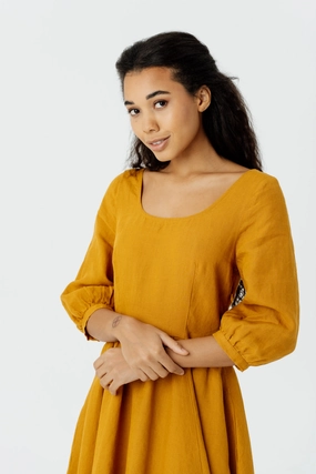 relaxed shape Carmen Dress, 3/4 Sleeve, Marigold