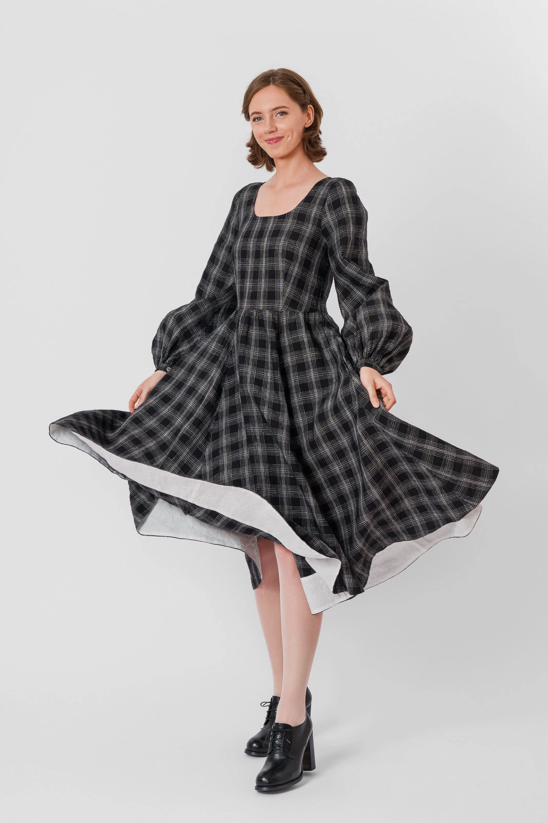 ContrastStitching Timeless Trend Carmen Dress, Long Sleeve