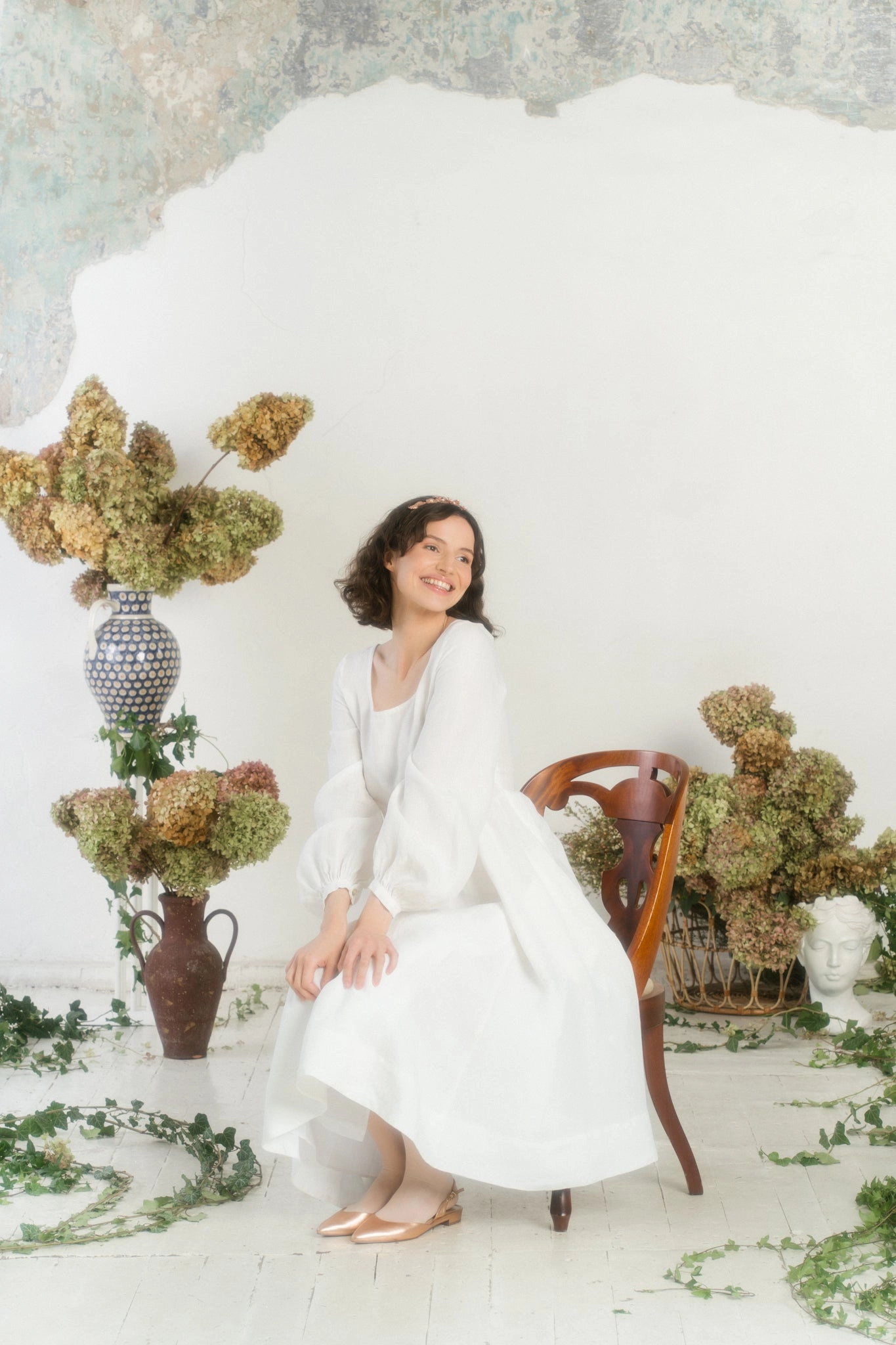 Carmen Dress, Long Sleeve, White Magnolia Lightweight Comfort