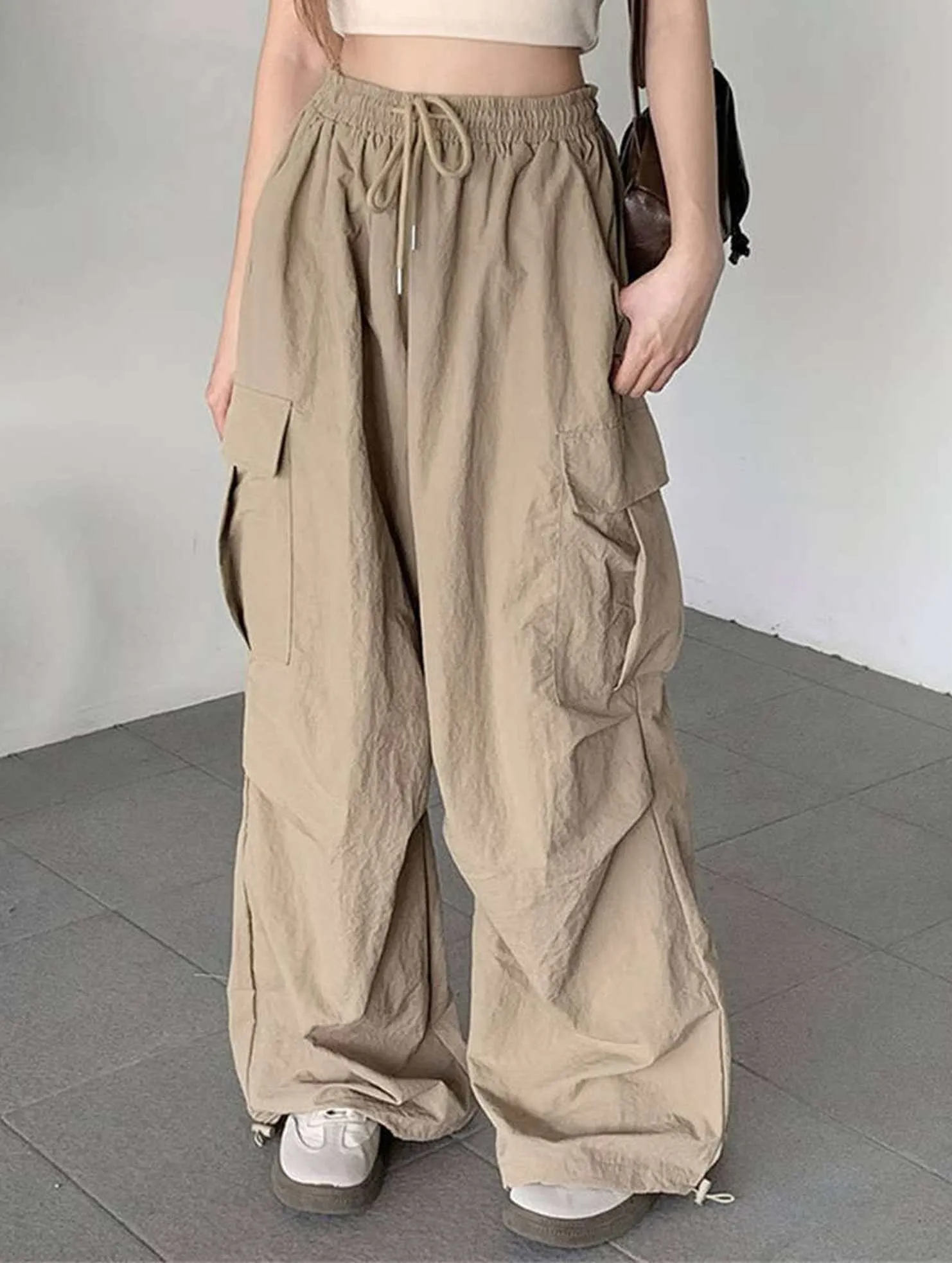 Outdoor Flex Slim Design CASUAL ELASTIC WAIST WIDE LEG STRAIGHT LEG PANTS_CWBLP0768