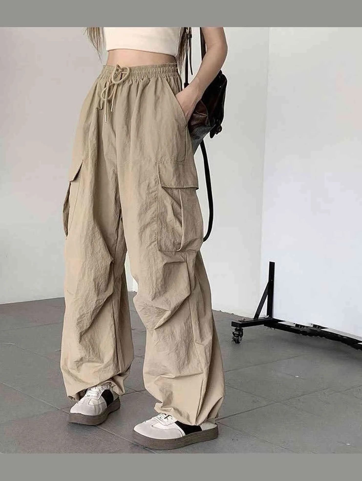 Tear Resistant Fabric Lightweight Flex CASUAL ELASTIC WAIST WIDE LEG STRAIGHT LEG PANTS_CWBLP0768