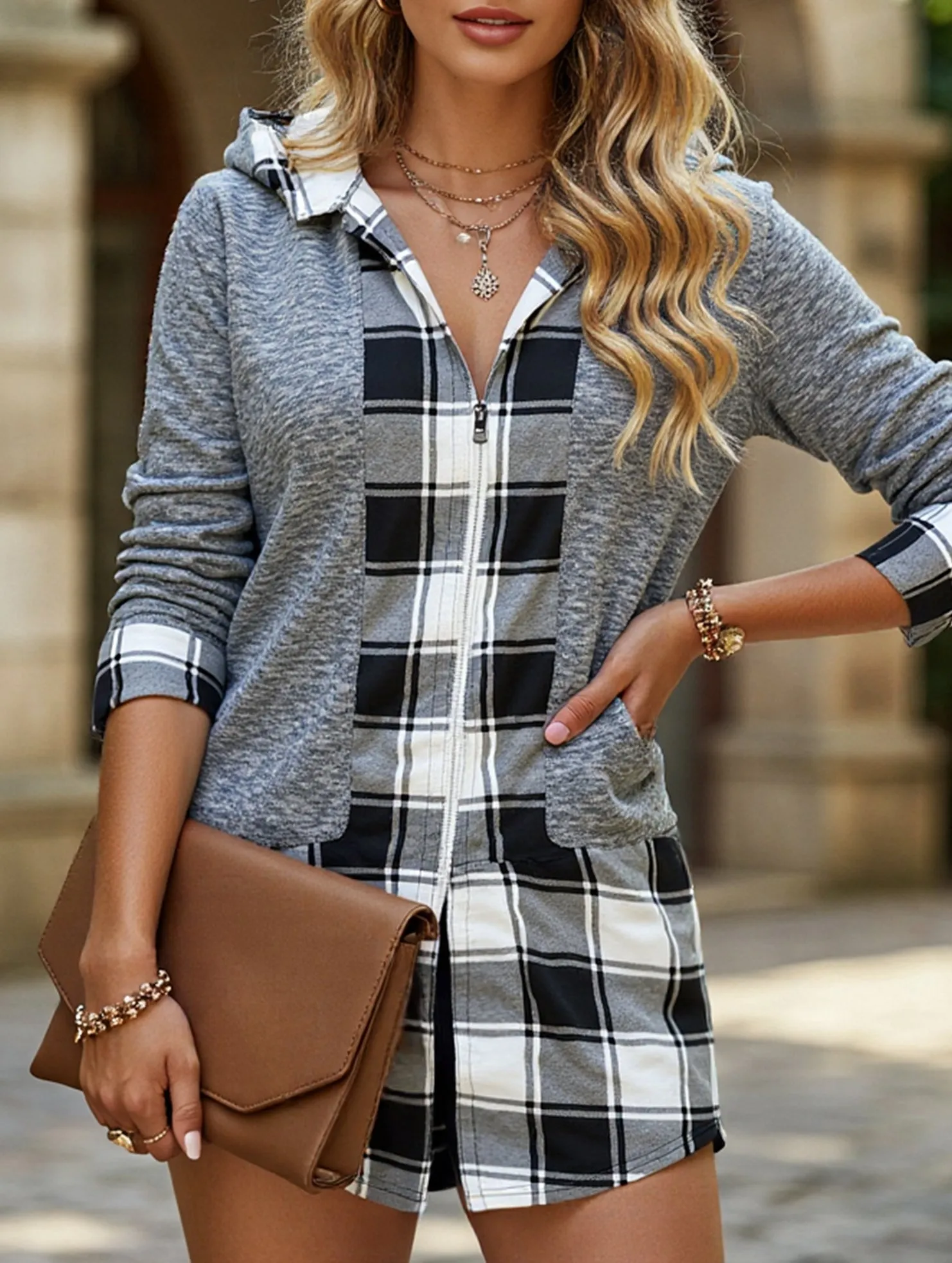 AllDay Comfort Design Casual hooded long-sleeved loose zipper cardigan