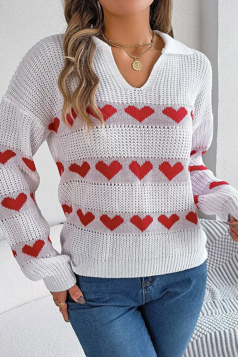 CASUAL LANTERN SLEEVE COLOR CONTRAST LOVE SWEATER_CWOSWL2059 Smooth Finish Fashion Forward