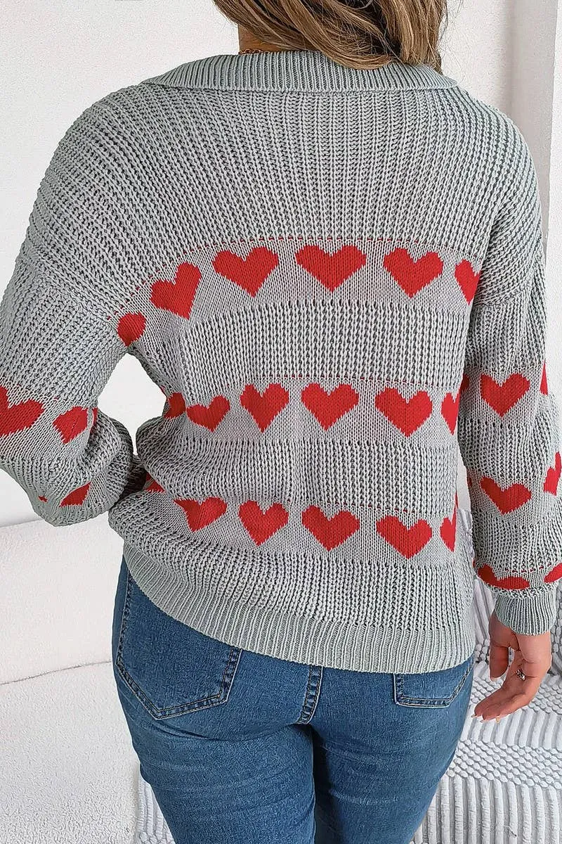 CASUAL LANTERN SLEEVE COLOR CONTRAST LOVE SWEATER_CWOSWL2059 Comfy Wearable
