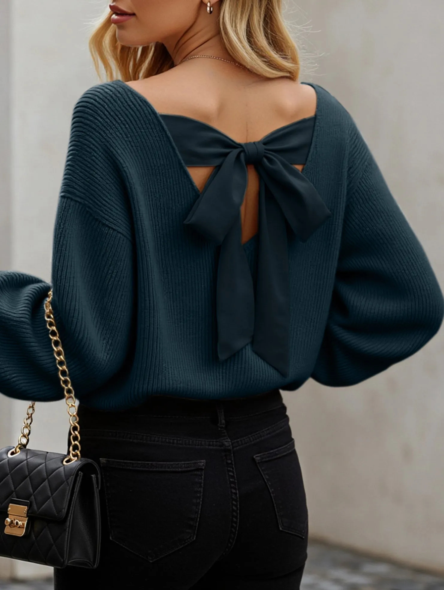 CollapsibleFrame Casual loose v-neck solid color sweater