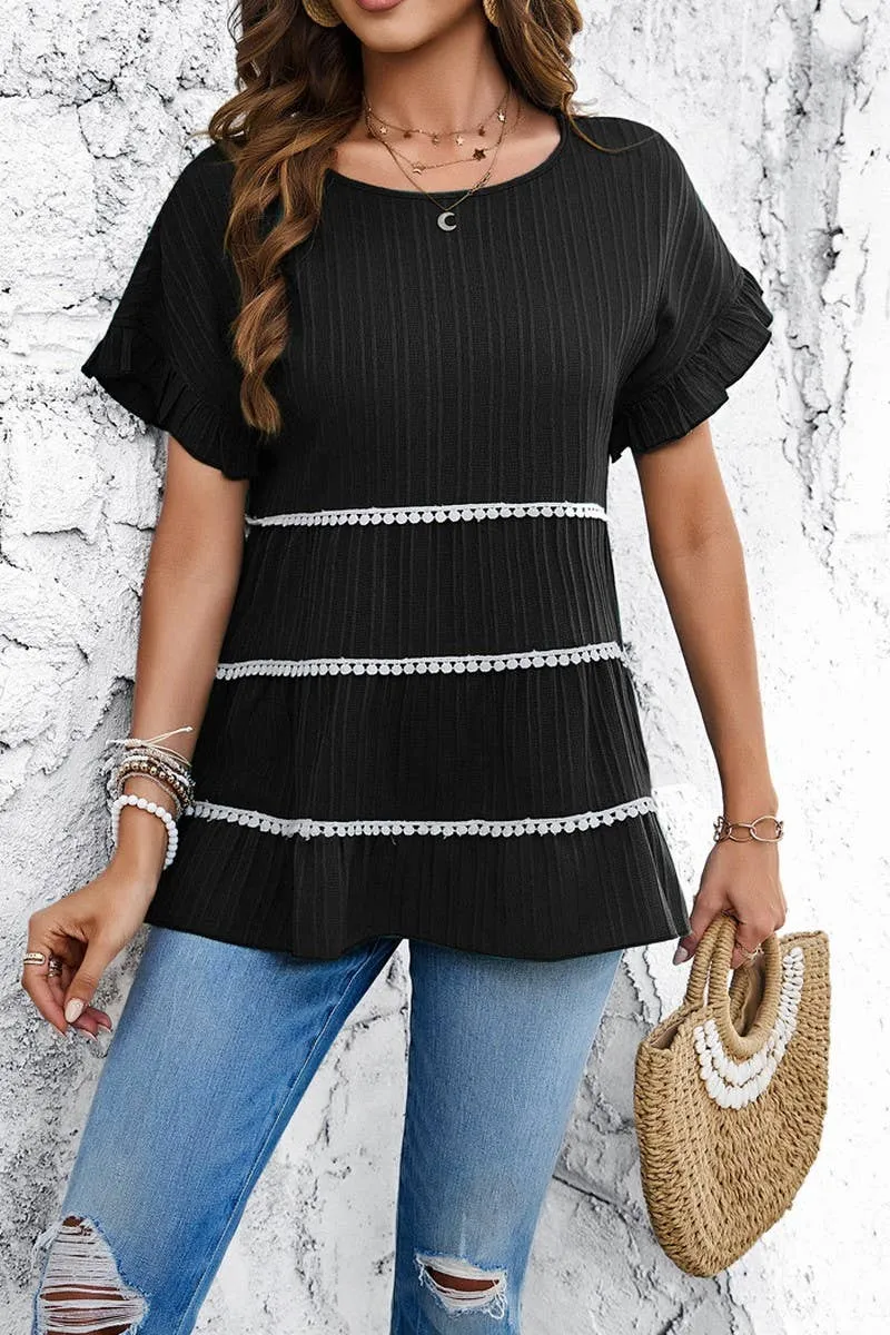 Vibrant Prints CASUAL LOOSE WAVE STRIP SHORT SLEEVED TOP_CWTSTS0322