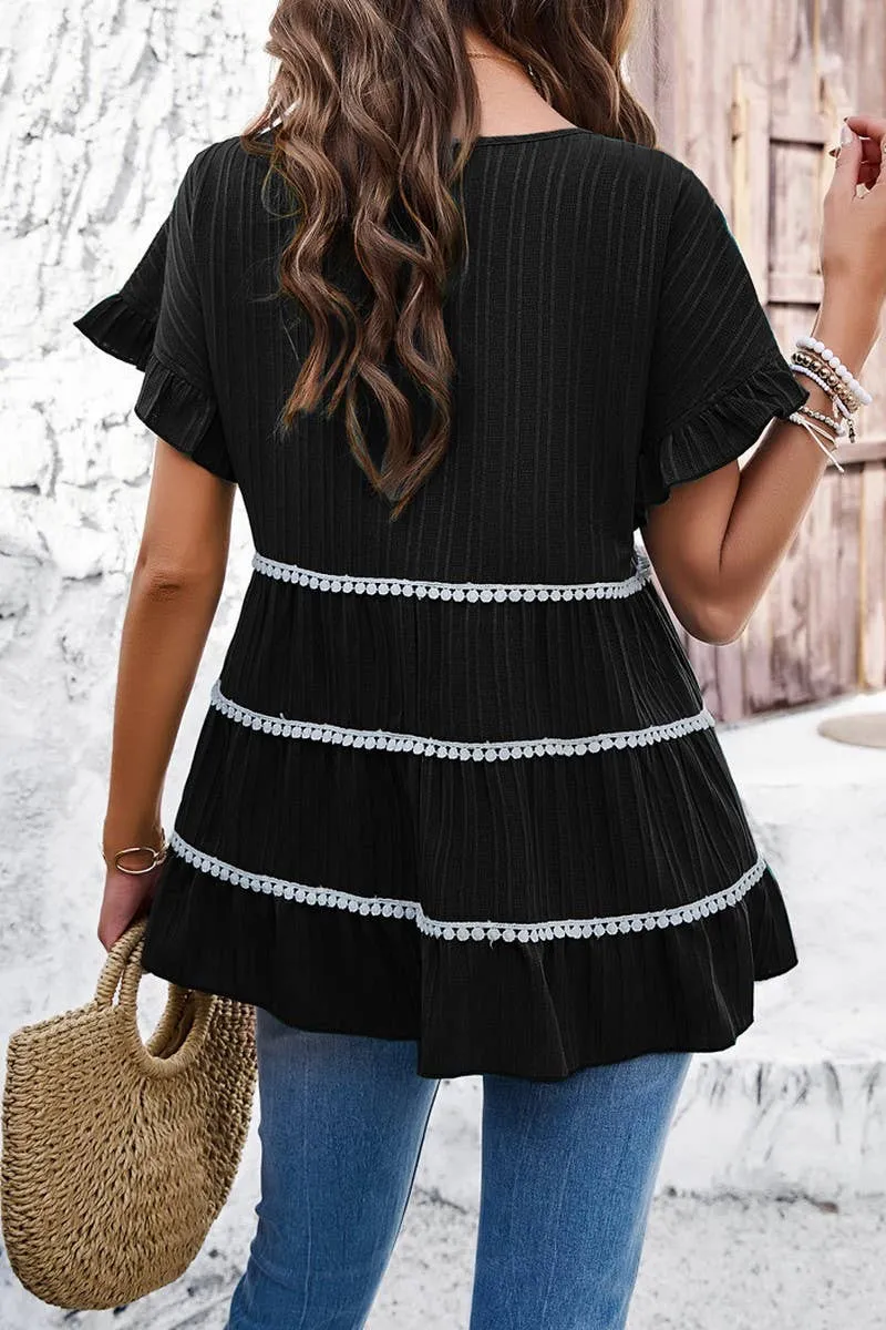 CASUAL LOOSE WAVE STRIP SHORT SLEEVED TOP_CWTSTS0322 Fresh Outfit Style Street Style Trend
