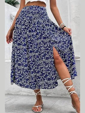 Belt loops HIGH WAIST FLORAL PRINTING WOMEN SKIRT