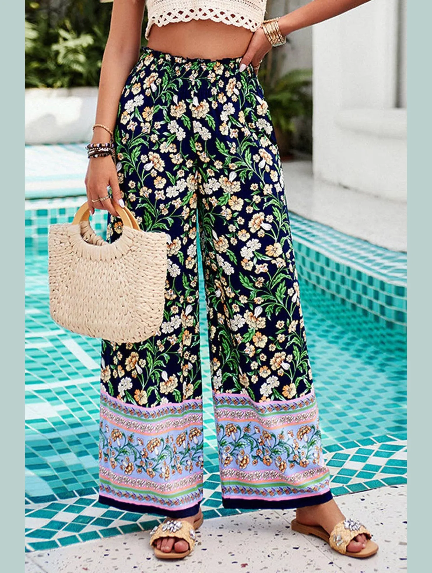 CASUAL PRINT SPANDEX WIDE-LEG PANTS_CWBLP0707 Anti Bacterial Treatment stain resistant coating