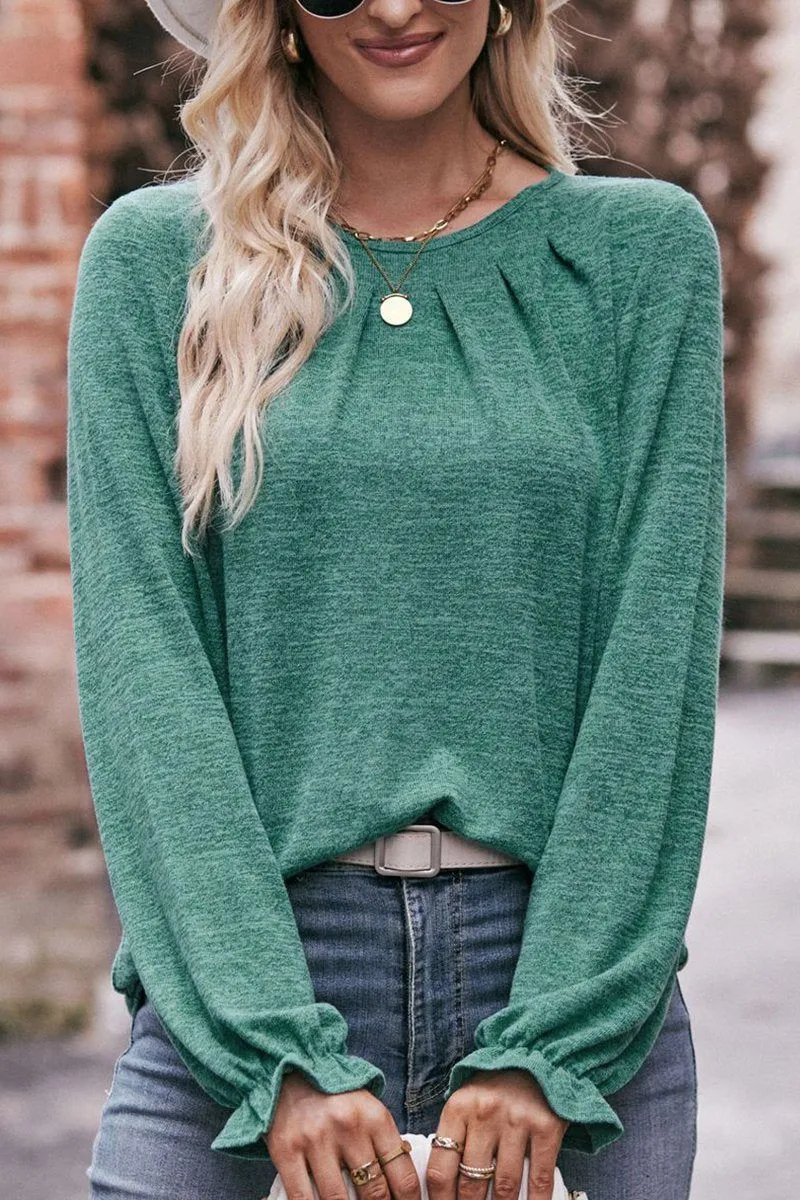 WOMEN OVERSIZED LOOSE FIT SHIRRED PULLOVER TOP Pre Shrunk Cotton anti static coating