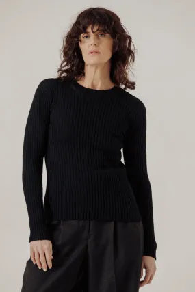 Drop Shoulder Design Chilly Layering Fine Knit Rib Top