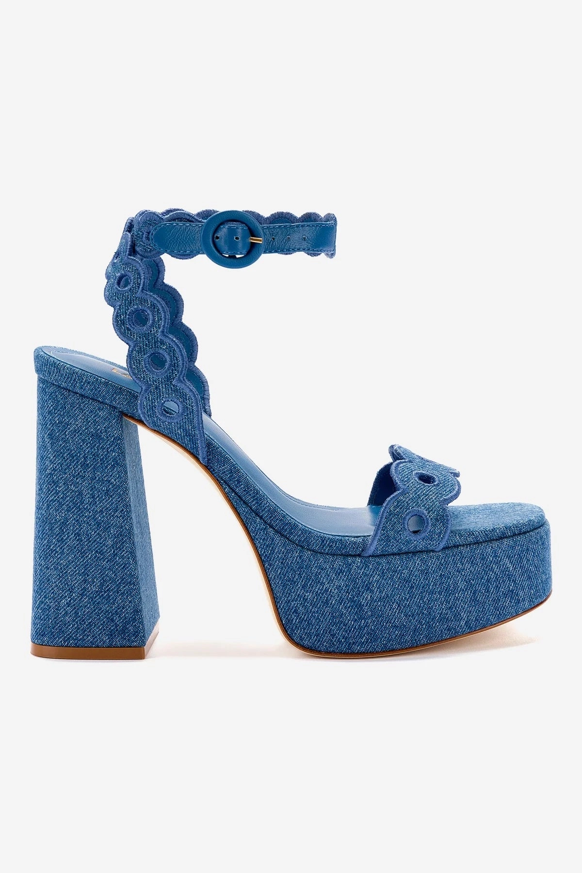 Outdoor Use Waterproof Seam Dolly Broderie Sandal In Blue Stoned Denim