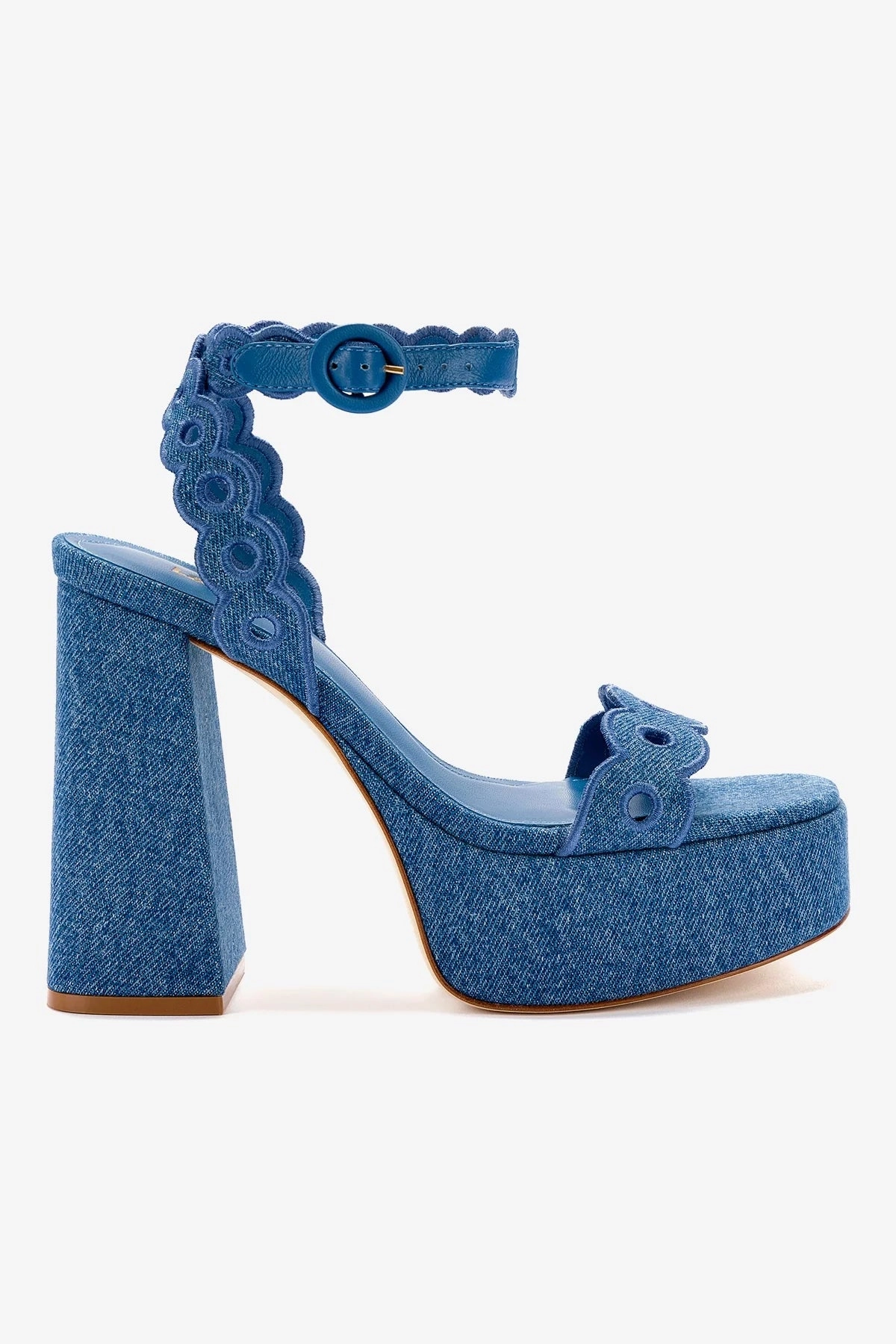 Dolly Broderie Sandal In Blue Stoned Denim Green Fresh