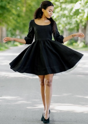 Mini Carmen Dress, 3/4 Sleeve, Black Pansy Polished Mood Comfortable Silhouette