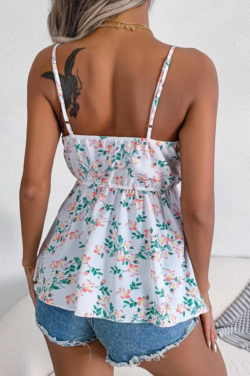 NonChafeSeams High Waist CASUAL FLORAL WAISTBAND CHIFFON SHIRT_CWTBLSL0104