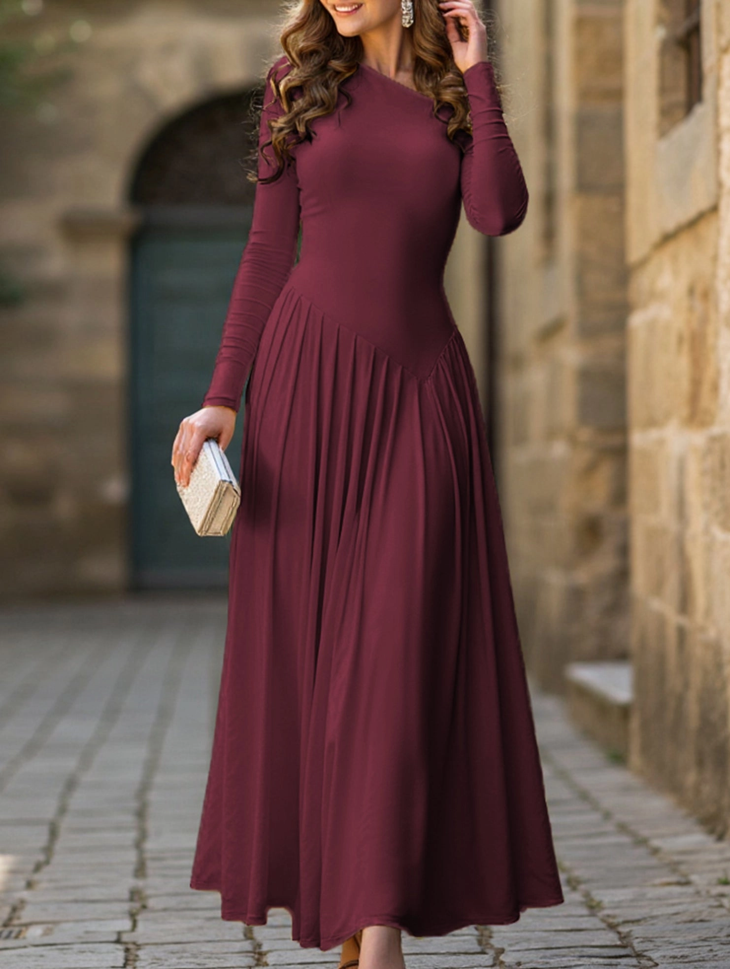 Travel Light Wardrobe-Staple Casual high waist long sleeve maxi dress