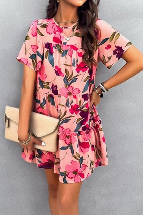 CASUAL HOLIDAY PRINT SHORT SLEEVE DRESS_CWDSD2405 Stylish Comfort