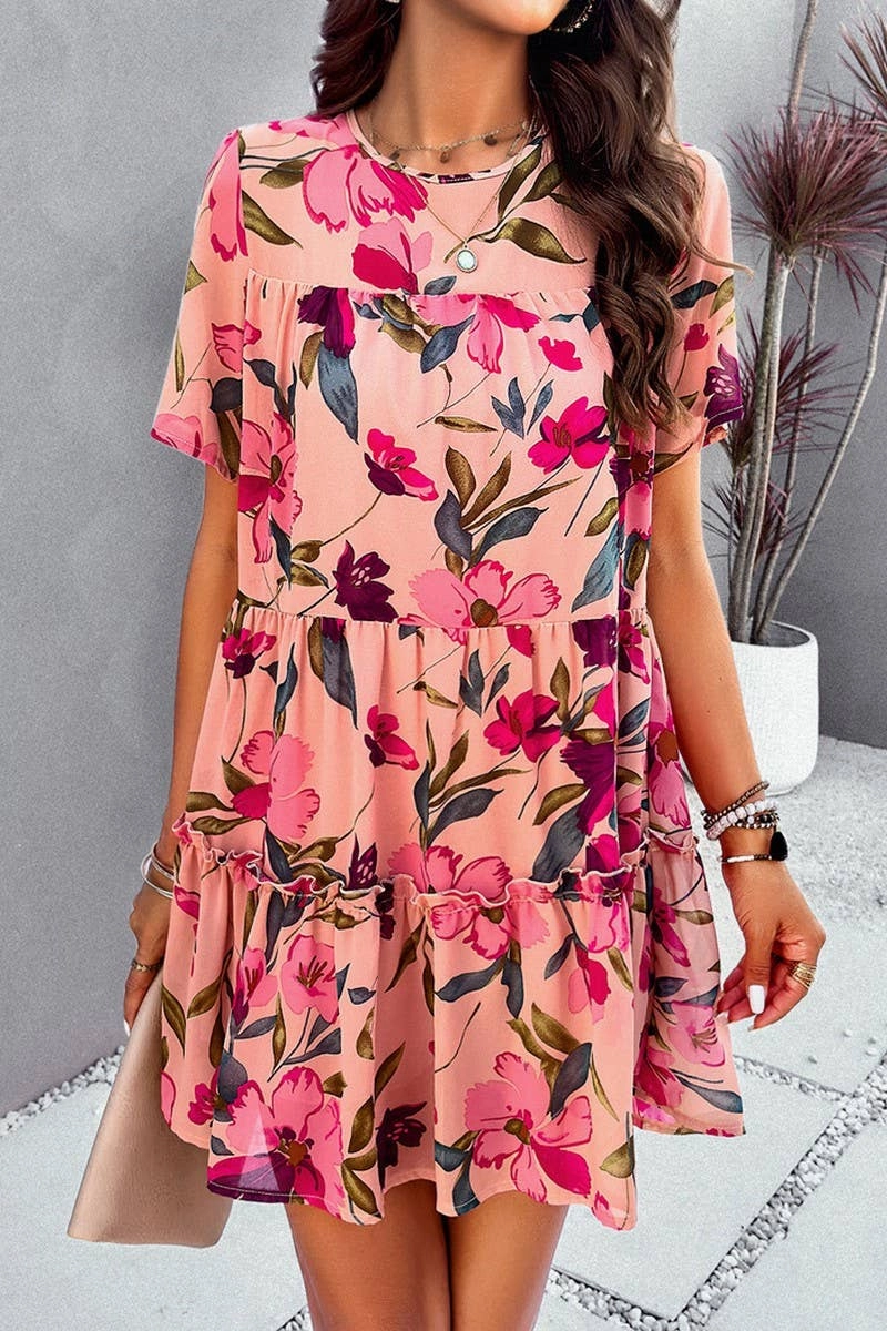 CASUAL HOLIDAY PRINT SHORT SLEEVE DRESS_CWDSD2405 Casual Comfort Wear