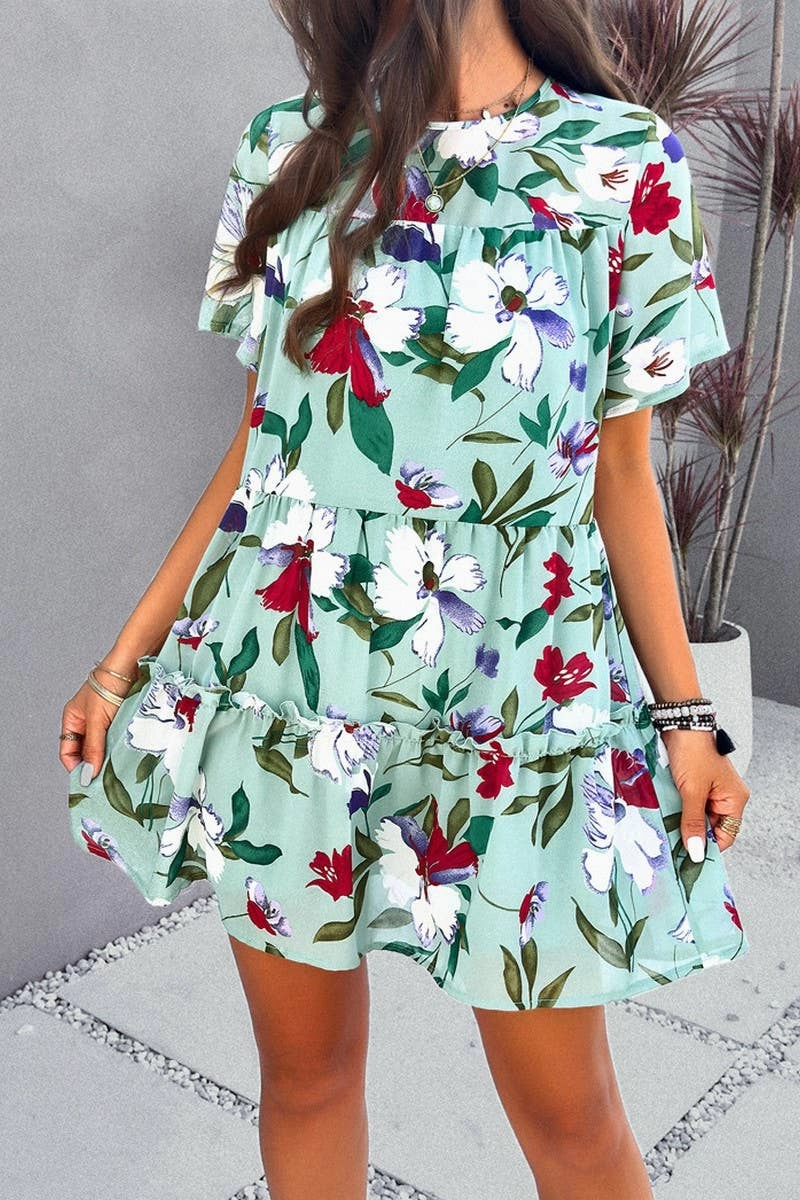 ReinforcedHem Feminine Cut CASUAL HOLIDAY PRINT SHORT SLEEVE DRESS_CWDSD2405